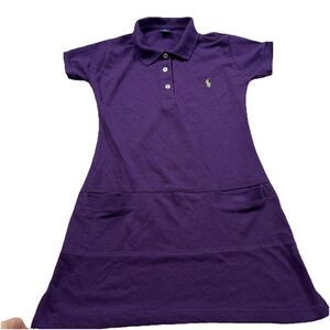 Polo Ralph Lauren Purple Shirt Dress Drop Waist Front Pockets Girls Size 16